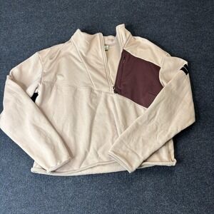 Columbia Fleece Jacket Womens Large Beige Half Zip Chest Pocket Outdoor Casual
